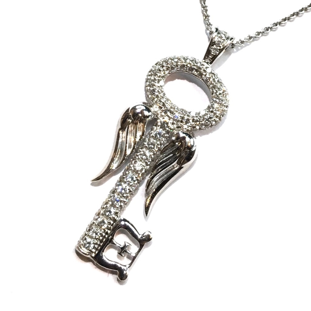 RARE 18K THEO FENNELL DESIGNER VS DIAMOND WING ANGEL KEY PENDANT NECKLACE CHAIN